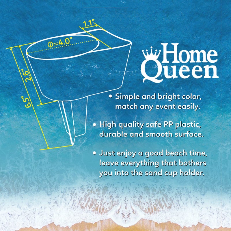 Home Queen Beach Cup Holder with Pocket, Multifunctional Sand Cup Holder for Beverage Phone Sunglass Key, Beach Accessory Drink Sand Coaster, Set of 6 (Navy, Teal, Yellow, Orange, Blue and Pink) - Image 3